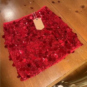 Red Sequin Mini Skirt
